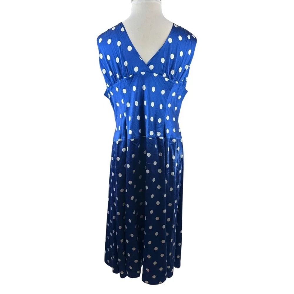 Pendleton Silk Blend Drop Waist V-Neck Dress Polka Dot Blue White Size 20 Tall - Picture 10 of 16